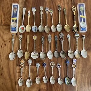 Lot of 30 Vintage Souvenir & Silverplate Mini Small Spoons Collectible Enamel